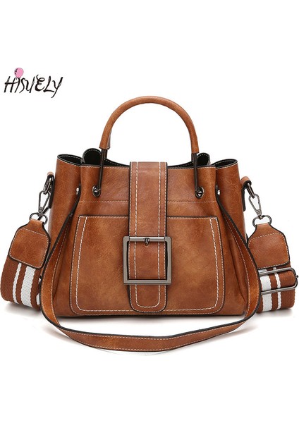 Kahverengi Yumuşak Deri Katı Çanta Kadın Haberci Çanta Rahat Tote Çanta Pin Tipi Kadın Moda Omuz Çantaları Bolsos Mujer (Yurt Dışından) fiyatları