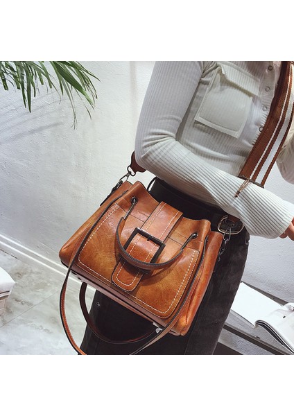 Kahverengi Yumuşak Deri Katı Çanta Kadın Haberci Çanta Rahat Tote Çanta Pin Tipi Kadın Moda Omuz Çantaları Bolsos Mujer (Yurt Dışından) fırsatları