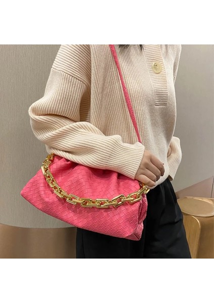 Sarı Örgü Bulutlar Çanta Kadın Çantası Pu Deri Moda Kalın Zincir Omuz Çantası Kadınlar Için Trendy Crossbody Çanta 2023 Bolsa Feminina (Yurt Dışından) modelleri