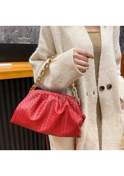 Sarı Örgü Bulutlar Çanta Kadın Çantası Pu Deri Moda Kalın Zincir Omuz Çantası Kadınlar Için Trendy Crossbody Çanta 2023 Bolsa Feminina (Yurt Dışından) fırsatları