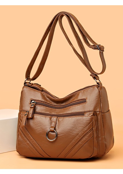 3808-1 Kahverengi Kadın Çantaları Vintage Crossbody Çanta 2022 Büyük Kapasiteli Bez Çantalar Çok Cep Omuz Çantası Kadın Retro Pu Çanta Zarif Paket (Yurt Dışından)