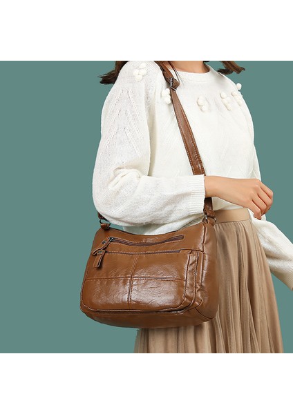 3808-1 Kahverengi Kadın Çantaları Vintage Crossbody Çanta 2022 Büyük Kapasiteli Bez Çantalar Çok Cep Omuz Çantası Kadın Retro Pu Çanta Zarif Paket (Yurt Dışından) modelleri