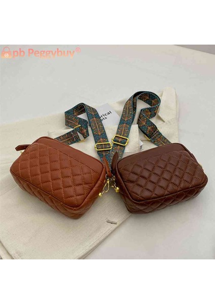 Siyah Retro Crossbody Çanta Kapitone Pu Deri Crossbody Tek Kollu Çanta Baskılar Geniş Kayış Eşkenar Dörtgen Desen Katı Fermuar Küçük Kadın Satchel (Yurt Dışından) fiyatları