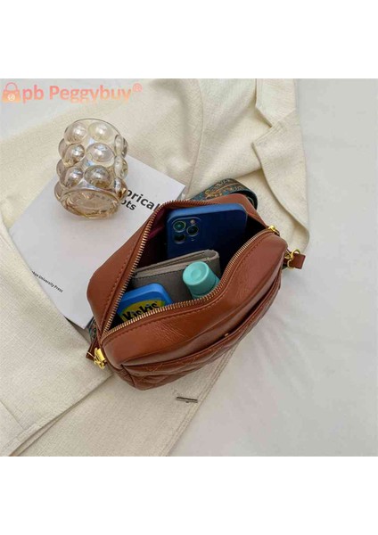 Siyah Retro Crossbody Çanta Kapitone Pu Deri Crossbody Tek Kollu Çanta Baskılar Geniş Kayış Eşkenar Dörtgen Desen Katı Fermuar Küçük Kadın Satchel (Yurt Dışından) indirimleri