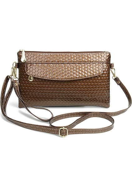 Hafif Kahve Parlak Kadınlar Crossbody Omuz Çantası Pu Deri Bilek Kayışı Debriyaj Para Çanta Moda Telefonu Çanta Fermuarlı Uzun Cüzdan Anne Çantası (Yurt Dışından)
