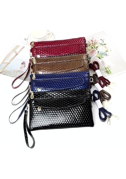 Hafif Kahve Parlak Kadınlar Crossbody Omuz Çantası Pu Deri Bilek Kayışı Debriyaj Para Çanta Moda Telefonu Çanta Fermuarlı Uzun Cüzdan Anne Çantası (Yurt Dışından) indirimleri