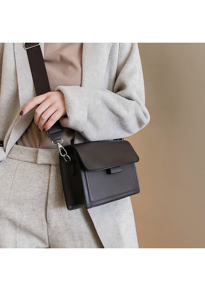 Koyu Kahverengi Kadın Çantası Retro Kahverengi Ayarlanabilir Siyah Messenger Çanta Rahat Omuz Çantaları Basit Stil Lüks Pu Deri Bayan Çanta Cüzdan (Yurt Dışından)