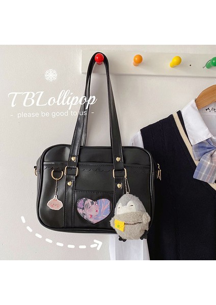 Siyah Penguen Gerçek Atış Ins Japon Ins Harajuku Tarzı Kız Pu Üniforma Çanta Taşınabilir Çok Amaçlı Crossbody Omuz Çantası Loli Eşleşen Çanta (Yurt Dışından)