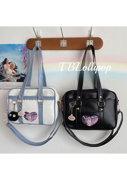 Siyah Penguen Gerçek Atış Ins Japon Ins Harajuku Tarzı Kız Pu Üniforma Çanta Taşınabilir Çok Amaçlı Crossbody Omuz Çantası Loli Eşleşen Çanta (Yurt Dışından)