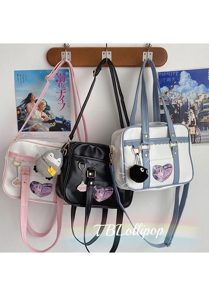 Siyah Penguen Gerçek Atış Ins Japon Ins Harajuku Tarzı Kız Pu Üniforma Çanta Taşınabilir Çok Amaçlı Crossbody Omuz Çantası Loli Eşleşen Çanta (Yurt Dışından)