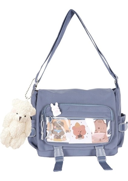 C Tipi Mavi Lüks Pu Ita Çanta Crossbody Kadınlar Tatlı Lolita Çanta Sevimli Şeffaf Cep Japon Tarzı Omuz Çantası (Yurt Dışından)