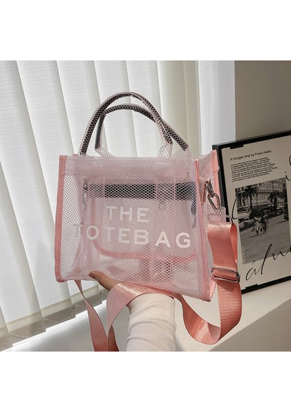 Pembe Temizle Pvc Büyük Tote Çanta Tasarımcısı Örgü Omuz Çantaları Şeffaf Kadın Jöle El Çantası Rahat Plaj Alışveriş Tote Markalı (Yurt Dışından)