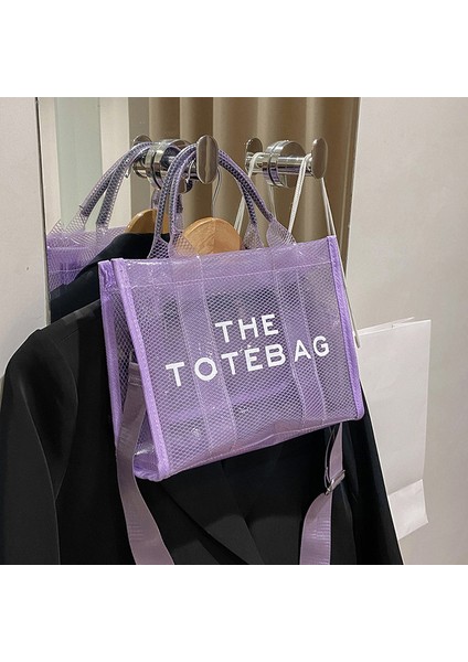 Mor Temizle Pvc Büyük Tote Çanta Tasarımcısı Örgü Omuz Çantaları Şeffaf Kadın Jöle El Çantası Rahat Plaj Alışveriş Tote Markalı (Yurt Dışından)