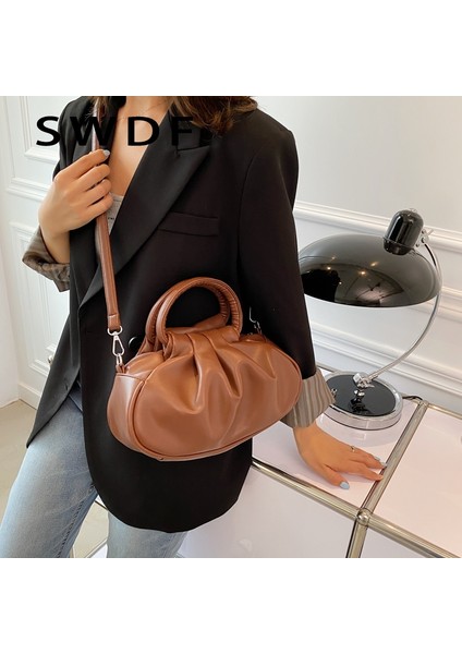 Pembe Vintage Yumuşak Deri Omuz Çantaları Kadınlar Için Tasarımcı Bayanlar Çanta Moda Pileli Tote Çanta Kadın Hobos Çanta Çapraz Vücut Çanta (Yurt Dışından) modelleri