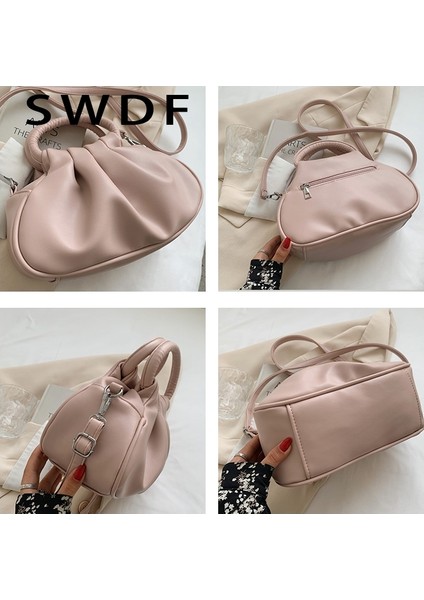 Pembe Vintage Yumuşak Deri Omuz Çantaları Kadınlar Için Tasarımcı Bayanlar Çanta Moda Pileli Tote Çanta Kadın Hobos Çanta Çapraz Vücut Çanta (Yurt Dışından) indirimleri