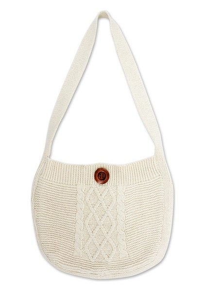 Bej Kadın Vintage Örme Hobo Hımbıl Çanta Orta Boy Kulübe Çekirdek Tığ Boho Bohem Çingene Hippi Ibiza Yan Sling Kılıfı Çanta (Yurt Dışından)