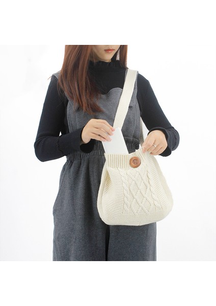 Bej Kadın Vintage Örme Hobo Hımbıl Çanta Orta Boy Kulübe Çekirdek Tığ Boho Bohem Çingene Hippi Ibiza Yan Sling Kılıfı Çanta (Yurt Dışından)