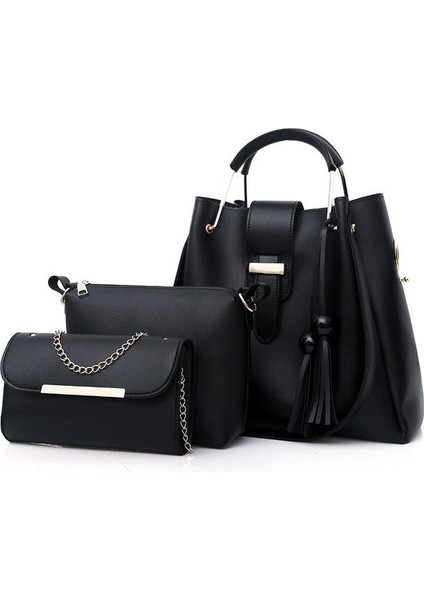 Siyah 3 Parçalı Set Kompozit Çanta Yüksek Kaliteli Pu Deri Kadın Çanta Bayanlar Moda Küçük Omuz Crossbody Çanta Ana Kesesi E268 (Yurt Dışından)