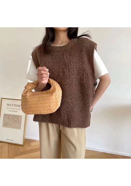 Haki Yeni Moda El Yapımı Lüks Dokuma Çanta Yeşil Deri Omuz Çantası Bayanlar Messenger Hobo Pu Nodüler Kolu Rahat Küçük Çanta (Yurt Dışından)