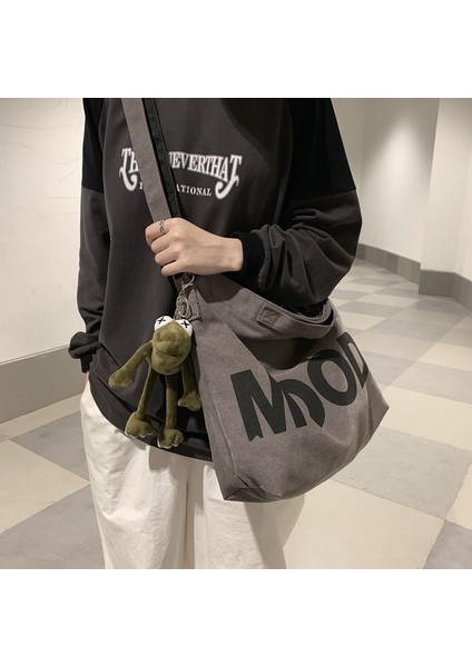 Kadınlar Için Ayı Çantaları ile Kahverengi 2022 Büyük Kapasiteli Öğrenci Mektubu Kanvas Tote Çanta Genç Kız Erkek Postacı Çantası Tasarımcı Kadın Crossbody Çanta (Yurt Dışından)
