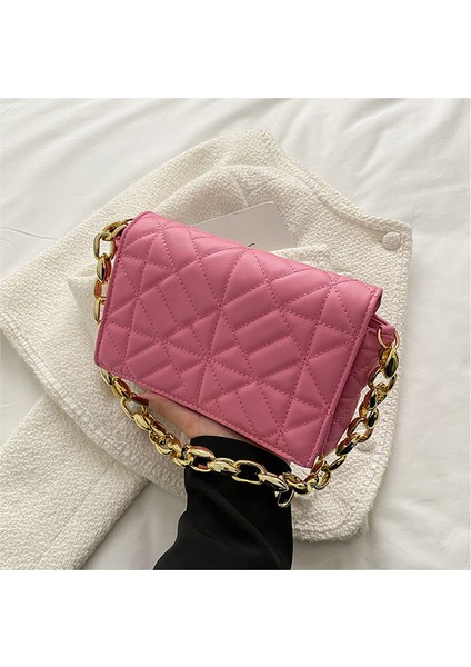 Pembe Chic Bayanlar Yeşil Omuz Çantası Küçük Flap Kadınlar Trendy 2022 Altın Metal Zincir Kadınlar Için Yumuşak Pu Çanta Lüks Bolso Mujer Sac (Yurt Dışından)
