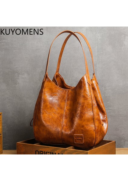 Kahverengi Rahat Kadın Çanta Çanta Büyük Kapasiteli Tote Çanta Yüksek Kaliteli Bayan Çantası Eski Hobo Çanta Yumuşak Patchwork Omuz Çantası Kahverengi (Yurt Dışından)