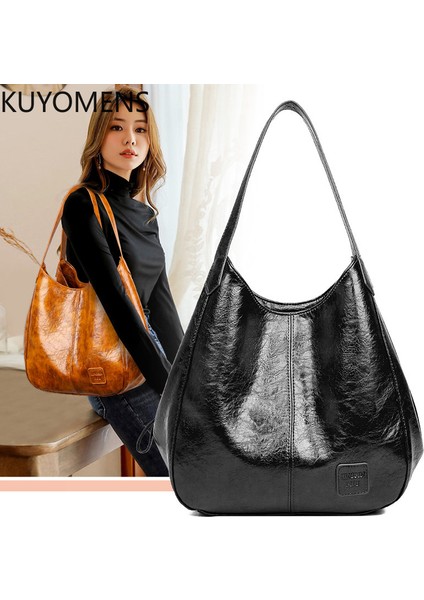 Kahverengi Rahat Kadın Çanta Çanta Büyük Kapasiteli Tote Çanta Yüksek Kaliteli Bayan Çantası Eski Hobo Çanta Yumuşak Patchwork Omuz Çantası Kahverengi (Yurt Dışından)