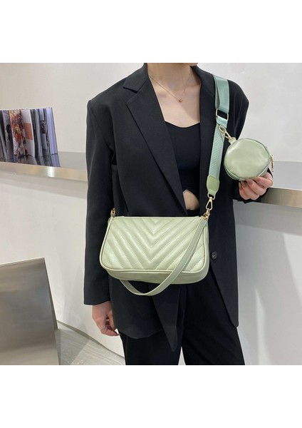 Yeşil 2'si 1 Arada Kapitone Omuz Çantaları Küçük Bozuk Para Çantalı Moda Niş Crossbody Çanta 2 Askı Seyahat Alışverişi Için Pu Deri (Yurt Dışından)