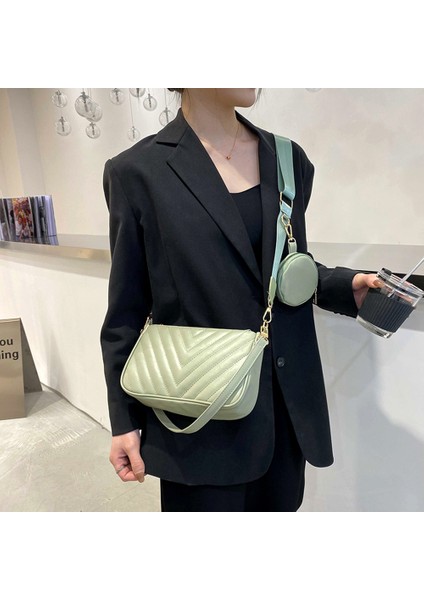 Yeşil 2'si 1 Arada Kapitone Omuz Çantaları Küçük Bozuk Para Çantalı Moda Niş Crossbody Çanta 2 Askı Seyahat Alışverişi Için Pu Deri (Yurt Dışından)