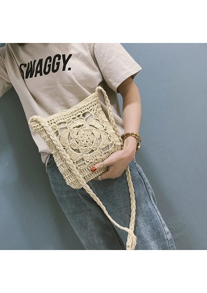 Kahve 2021 Yaz Saman Crossbody Kadın Kızlar Çiçek Tığ Işi Örgülü Omuz Çantaları Rattan Plaj Çantası Seyahat Alışveriş Çantası Oymak (Yurt Dışından) fiyatları