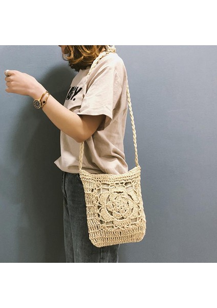 Kahve 2021 Yaz Saman Crossbody Kadın Kızlar Çiçek Tığ Işi Örgülü Omuz Çantaları Rattan Plaj Çantası Seyahat Alışveriş Çantası Oymak (Yurt Dışından) indirimleri