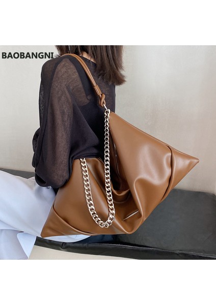 Siyah Kadın Hobos Omuz Çantaları Büyük Kapasiteli Zincir Tasarım Bayan Çanta Yumuşak Pu Deri Kadın Crossbody Çanta Rahat Büyük Tote Kahverengi (Yurt Dışından) fiyatları