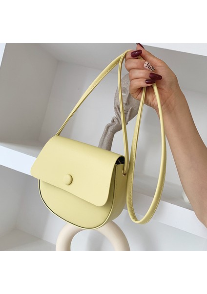 Sarı Düz Renk Basit Mini Eyer Çantası Pu Deri Kadınlar Için Crossbody Çanta 2021 Yaz Moda Tatlı Omuz Çantaları Сумка Женская (Yurt Dışından)