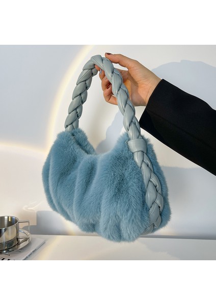 Beyaz Taklit Kürk Mini Bez Çantalar Kadınlar Için 2023 Kış Yeni Trend Çanta Moda Tasarımı Yumuşak Pu Örgülü Kulplu Kova Çantaları (Yurt Dışından) fiyatları