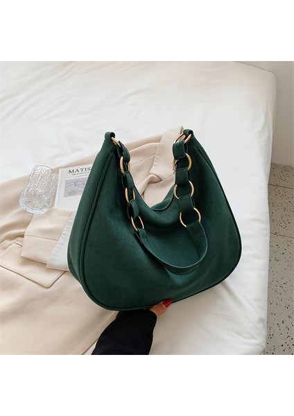 Womew Mat Pu Deri Hobo Çanta Kadın Büyük Tasarımcı Koltukaltı Çanta Çanta Için Yeşil Kış Trendy Kadın Sahte Süet Omuz Çantaları (Yurt Dışından)