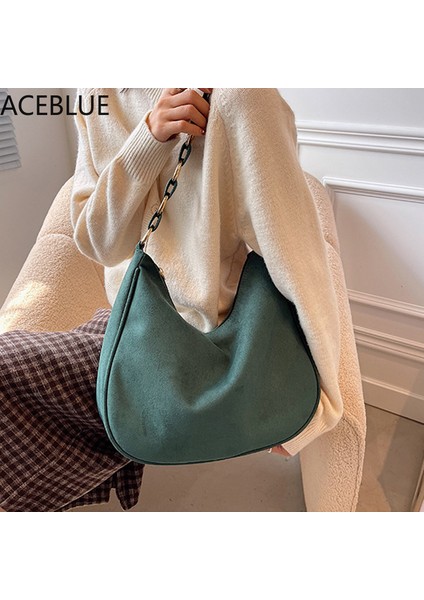 Womew Mat Pu Deri Hobo Çanta Kadın Büyük Tasarımcı Koltukaltı Çanta Çanta Için Yeşil Kış Trendy Kadın Sahte Süet Omuz Çantaları (Yurt Dışından) modelleri