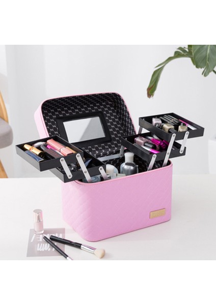 Gül Kırmızı Çok Katmanlı Kozmetik Çantası El Su Geçirmez Deri Güzellik Nail Art Ayna Makyaj Organizatör Büyük Kapasiteli Gül Kırmızı (Yurt Dışından) fırsatları