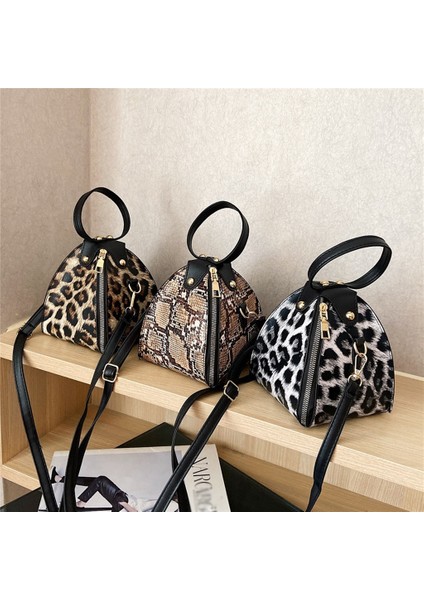 C Leopar Baskı Kadın Çantası Pu Deri Crossbody Çanta Mini Kızlar Postacı Çantası Kadın Omuz Çantası Yılan Derisi El Çantası Çanta (Yurt Dışından)