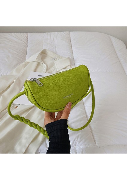 Kivi Yeşil Çanta Şeker Renk Kadın Küçük Pu Deri Eyer Çantası Tasarımcı Lüks Omuz Çantaları 2022 Sevimli Örgü Kayış Bayan Crossbody Çanta Trend Yeni (Yurt Dışından)