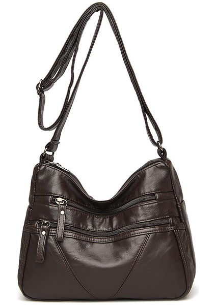 Kahverengi Rahat Yüksek Kaliteli Kadın Yumuşak Deri Omuz Çantaları Çok Katmanlı Eski Crossbody Çanta Lüks Tasarımcı Çanta Kılıfı (Yurt Dışından)