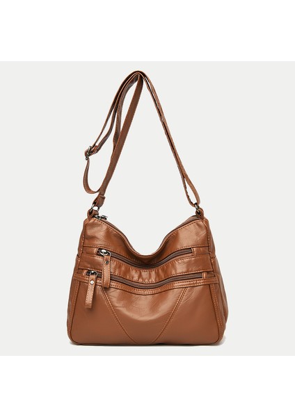 Kahverengi Rahat Yüksek Kaliteli Kadın Yumuşak Deri Omuz Çantaları Çok Katmanlı Eski Crossbody Çanta Lüks Tasarımcı Çanta Kılıfı (Yurt Dışından)