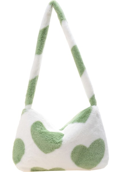 Yeşil Aşk Moda Kadın Peluş Leopar Aşk Kalp Desen Koltukaltı Omuz Çantası Küçük Omuz Çantası Kış Kadın Yumuşak Peluş Bez Çantalar (Yurt Dışından)
