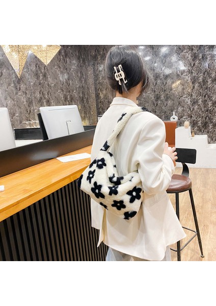 Yeşil Aşk Moda Kadın Peluş Leopar Aşk Kalp Desen Koltukaltı Omuz Çantası Küçük Omuz Çantası Kış Kadın Yumuşak Peluş Bez Çantalar (Yurt Dışından)