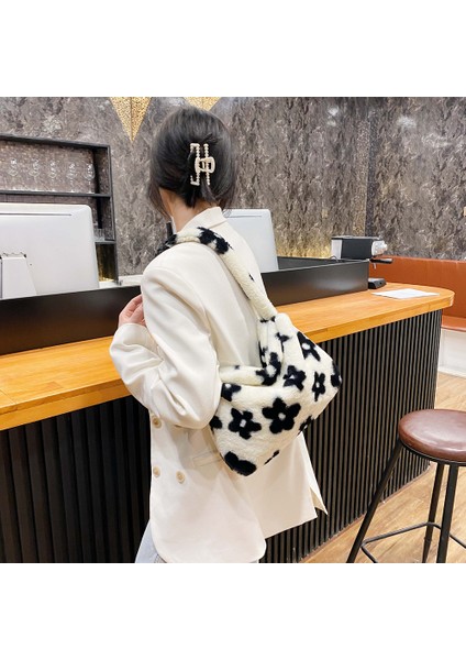 Yeşil Aşk Moda Kadın Peluş Leopar Aşk Kalp Desen Koltukaltı Omuz Çantası Küçük Omuz Çantası Kış Kadın Yumuşak Peluş Bez Çantalar (Yurt Dışından)