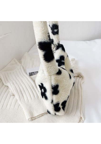 Yeşil Aşk Moda Kadın Peluş Leopar Aşk Kalp Desen Koltukaltı Omuz Çantası Küçük Omuz Çantası Kış Kadın Yumuşak Peluş Bez Çantalar (Yurt Dışından)