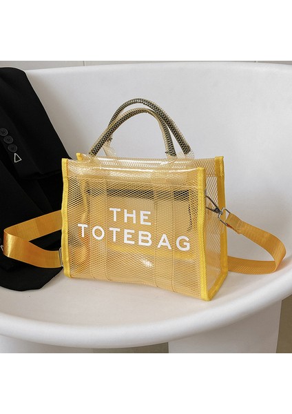 Sarı Temizle Pvc Büyük Markalı Tote Çanta Tasarımcısı Örgü Omuz Çantaları Şeffaf Kadın Jöle El Çantası Rahat Plaj Alışveriş Tote (Yurt Dışından)