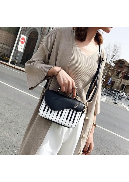 Siyah Sevimli Piyano Desen Moda Pu Deri Rahat Bayan Çanta Omuz Çantası Crossbody Messenger Çanta Kılıfı Tote Kadın Flap Bolsas (Yurt Dışından) modelleri