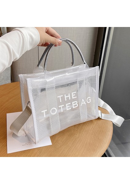 Beyaz Temizle Pvc Büyük Markalı Tote Çanta Tasarımcısı Örgü Omuz Çantaları Şeffaf Kadın Jöle El Çantası Rahat Plaj Alışveriş Tote (Yurt Dışından)