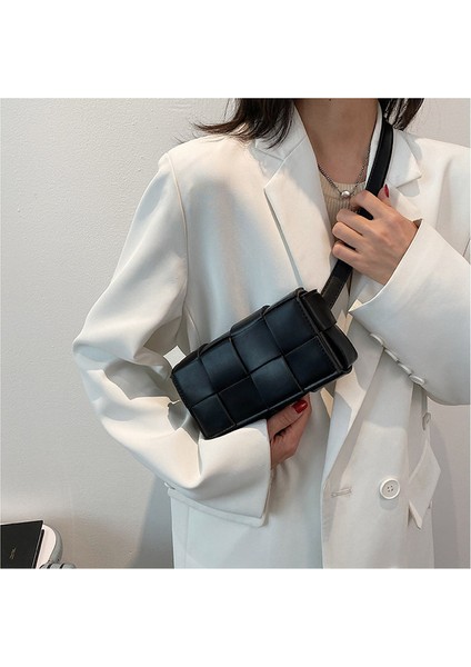 Siyah 1 Mini Kadın Örgü Telefon Messenger Çanta Kısa Saplı Pu Deri Çanta Yaz Lüks Tasarımcı Eğilim Omuz Çantası Bayan Tote (Yurt Dışından)