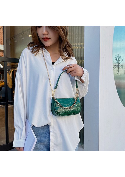 Kahve Rengi Yeni Moda Koltuk Altı Messenger Çanta Baskılı Desen Pu Küçük Çanta Tek Omuz Çantaları + 2 Adet Zincir Omuz Askısı (Yurt Dışından) modelleri